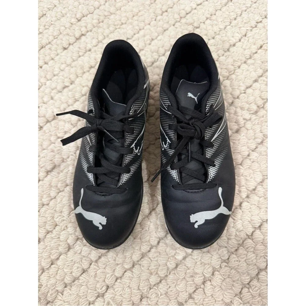 Puma Youth Black Athletic Turf Soccer Shoes with Silver Accents